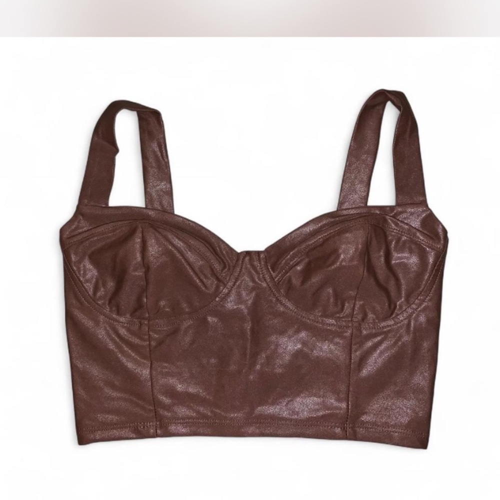 Brown Faux Leather Bustier Top